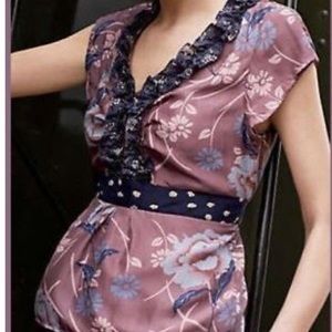 💋Anthropologie Odille Silk Top Size 4 V Neck